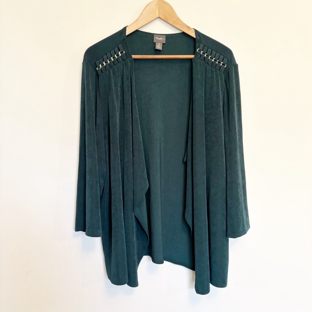 Chico’s Travelers Green Chain Detail Open Front Cardigan Jacket Size 3 XL